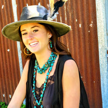 Load image into Gallery viewer, Copper Hoop Earrings in Natural Turquoise and Wood 201q