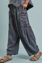 Load image into Gallery viewer, Washed Denim Utility Wide Leg Pants With Cargo Pockets