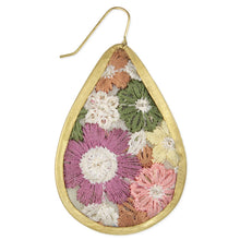 Load image into Gallery viewer, Olive &amp; Pink Floral Fabric Embroidered Earrings