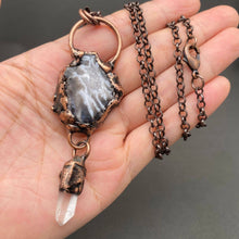 Load image into Gallery viewer, Vintage Onyx &amp; White Crystal Bronze Necklace