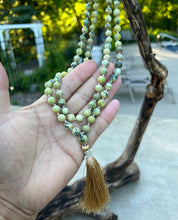 Load image into Gallery viewer, Natural Serpentine Hand Knotted Mala, Rosary 108 Beads