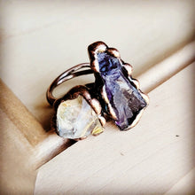 Load image into Gallery viewer, Genuine Amethyst and Quartz Ring in a Copper Setting