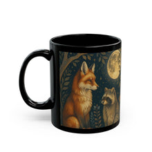 Load image into Gallery viewer, Woodland Fox &amp; Raccoon Moon Mug, Black Ceramic Coffee Cup