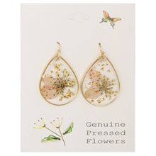 Load image into Gallery viewer, Gilded Flower Pink Dried Flower Teardrop Earrings