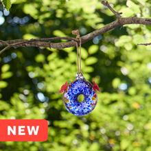 Load image into Gallery viewer, Round Blue Art Glass Double Hummingbird Feeder