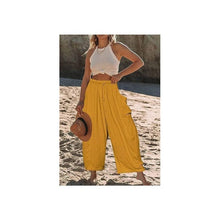 Load image into Gallery viewer, Loose Fit Cotton Linen Cropped Trousers With Elastic Waist