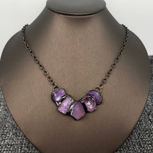 Load image into Gallery viewer, Amethyst &amp; Citrine V-shaped Crystal Stone Charm Necklace