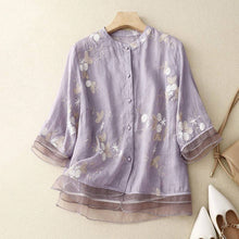 Load image into Gallery viewer, Embroidered Short Sleeve Patchwork Blouse