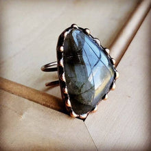 Load image into Gallery viewer, Genuine Labradorite Ring set in Antique Copper