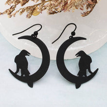 Load image into Gallery viewer, Mystic Night Black Raven Moon Earrings