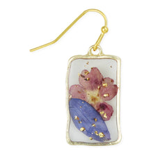 Load image into Gallery viewer, Purple Pink Dried Flower Rectangle Gold Earrings