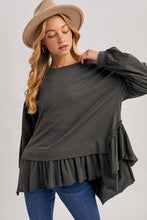 Load image into Gallery viewer, RUFFLED PEPLUM HEM OVERSIZED KNIT TOP