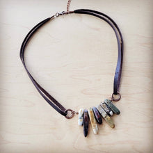 Load image into Gallery viewer, Picasso Jasper Stone Collar Necklace w/ Genuine Leather Cord 261f