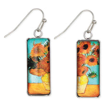 Load image into Gallery viewer, Sunflower Print Silver Bar Fine Art Earrings