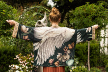 Load image into Gallery viewer, Under My Wing Pixie Crop Kimono w/ Swan &amp; feathers