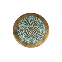 Load image into Gallery viewer, Wooden Altar Stool - Celtic Pentacle (6 x 4 in.)