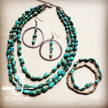 Load image into Gallery viewer, Copper Hoop Earrings in Natural Turquoise and Wood 201q