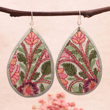 Load image into Gallery viewer, Pink Green Floral Embroidered Teardrop Earrings