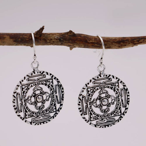 Tibetan Mandala Silver Earrings