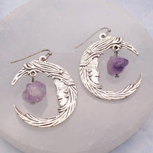 Load image into Gallery viewer, Magical Moon Silver Crescent Amethyst Earrings