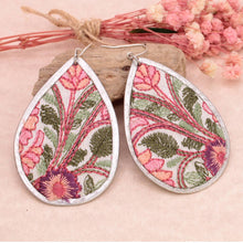 Load image into Gallery viewer, Pink Green Floral Embroidered Teardrop Earrings