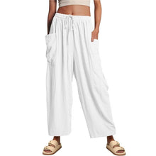Load image into Gallery viewer, Loose Fit Cotton Linen Cropped Trousers With Elastic Waist