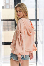 Load image into Gallery viewer, RUFFLED PUFF SLEEVE ZIP UP HOODIE