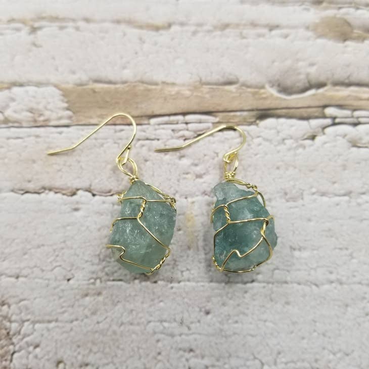 Natural Aventurine Wire Wrapped Earrings