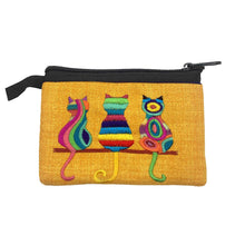 Load image into Gallery viewer, Embroidered 3 Cats Psychedelic Ecuadorian Coin Purse Pouch