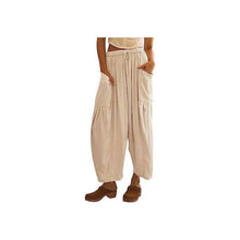 Load image into Gallery viewer, Loose Fit Cotton Linen Cropped Trousers With Elastic Waist