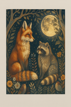Load image into Gallery viewer, Woodland Fox &amp; Raccoon Moon Mug, Black Ceramic Coffee Cup