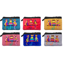Load image into Gallery viewer, Embroidered 3 Cats Psychedelic Ecuadorian Coin Purse Pouch