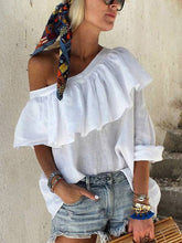 Load image into Gallery viewer, Original Solid Color Falbala Off-The-Shoulder T-Shirt Top