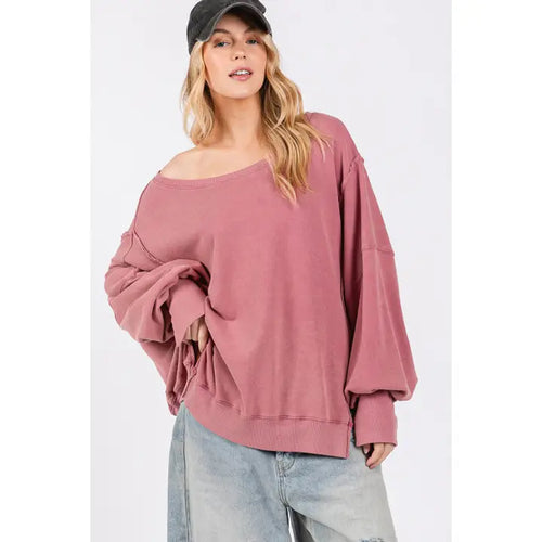Mineral Wash Wide Neck Sweatshirt
