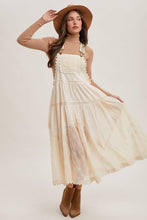 Load image into Gallery viewer, LACE EMBROIDERED TULLE BIB MAXI DRESS WITH LINING