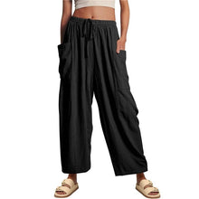 Load image into Gallery viewer, Loose Fit Cotton Linen Cropped Trousers With Elastic Waist