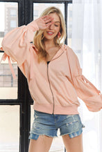 Load image into Gallery viewer, RUFFLED PUFF SLEEVE ZIP UP HOODIE