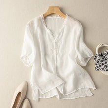 Load image into Gallery viewer, Organic Cotton  V-Neck Short Sleeve Loose Shirt