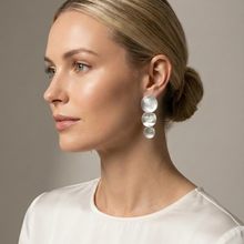 Load image into Gallery viewer, Silver Graduated Disc Statement Earrings | Handmade Jewelry