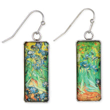 Load image into Gallery viewer, Irises Print Silver Bar Fine Art Earrings
