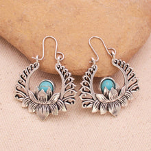 Load image into Gallery viewer, Southwest Meditation Silver Lotus Hoop Earrings