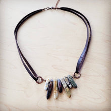 Load image into Gallery viewer, Picasso Jasper Stone Collar Necklace w/ Genuine Leather Cord 261f