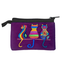 Load image into Gallery viewer, Embroidered 3 Cats Psychedelic Ecuadorian Coin Purse Pouch