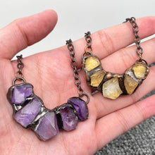 Load image into Gallery viewer, Amethyst &amp; Citrine V-shaped Crystal Stone Charm Necklace