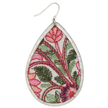 Load image into Gallery viewer, Pink Green Floral Embroidered Teardrop Earrings