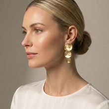 Load image into Gallery viewer, Gold Graduated Disc Statement Earrings | Handmade Jewelry