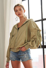 Load image into Gallery viewer, RUFFLED PUFF SLEEVE ZIP UP HOODIE