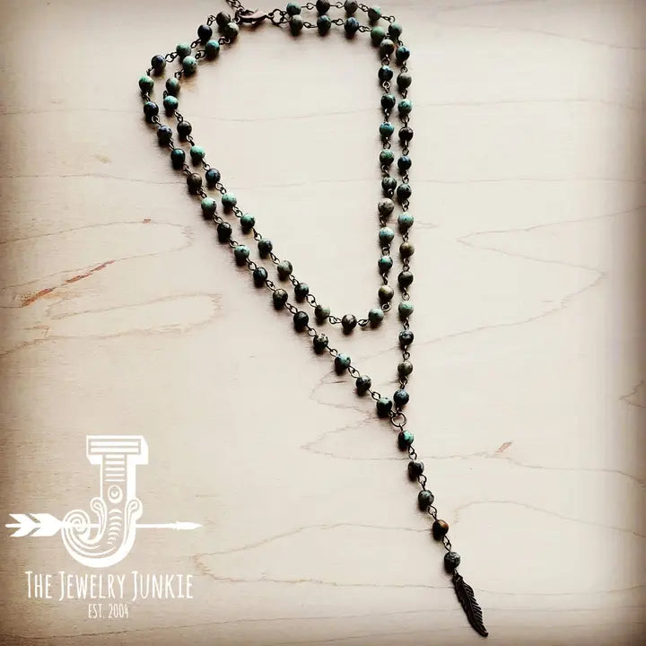 Double Strand Lariat African Turquoise Necklace
