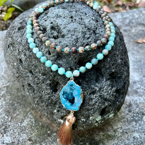 Amazonite Geode Mala Bead Necklace