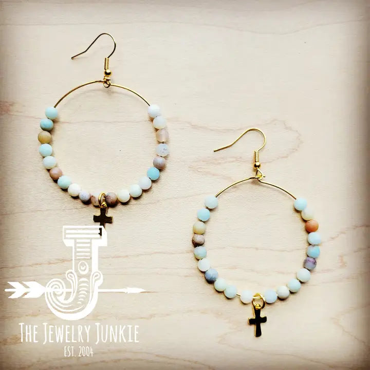 Amazonite Beaded Hoop Earrings